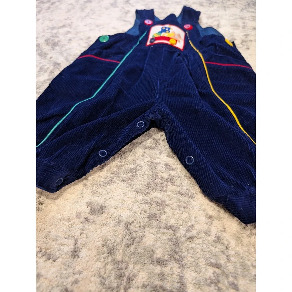 Baby Togs VTG Navy Cotton Corduroy Overalls Toy Applique Snap Closure Sz 3-6 Mo